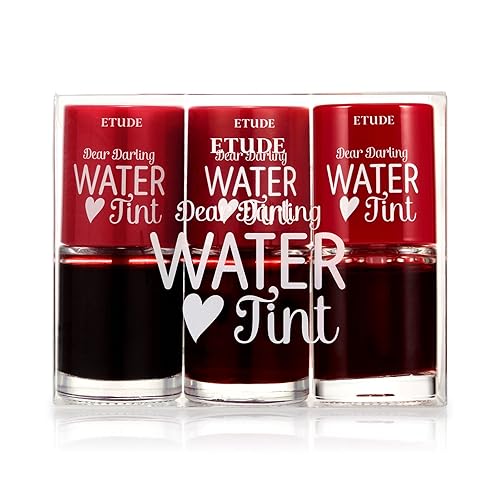 ETUDE Dear Darling Water Tint Cherry Ade 3 Set (21AD)  Tinte labial de color vivo con acabado hidratante sin peso y no pegajoso, tinte labial a