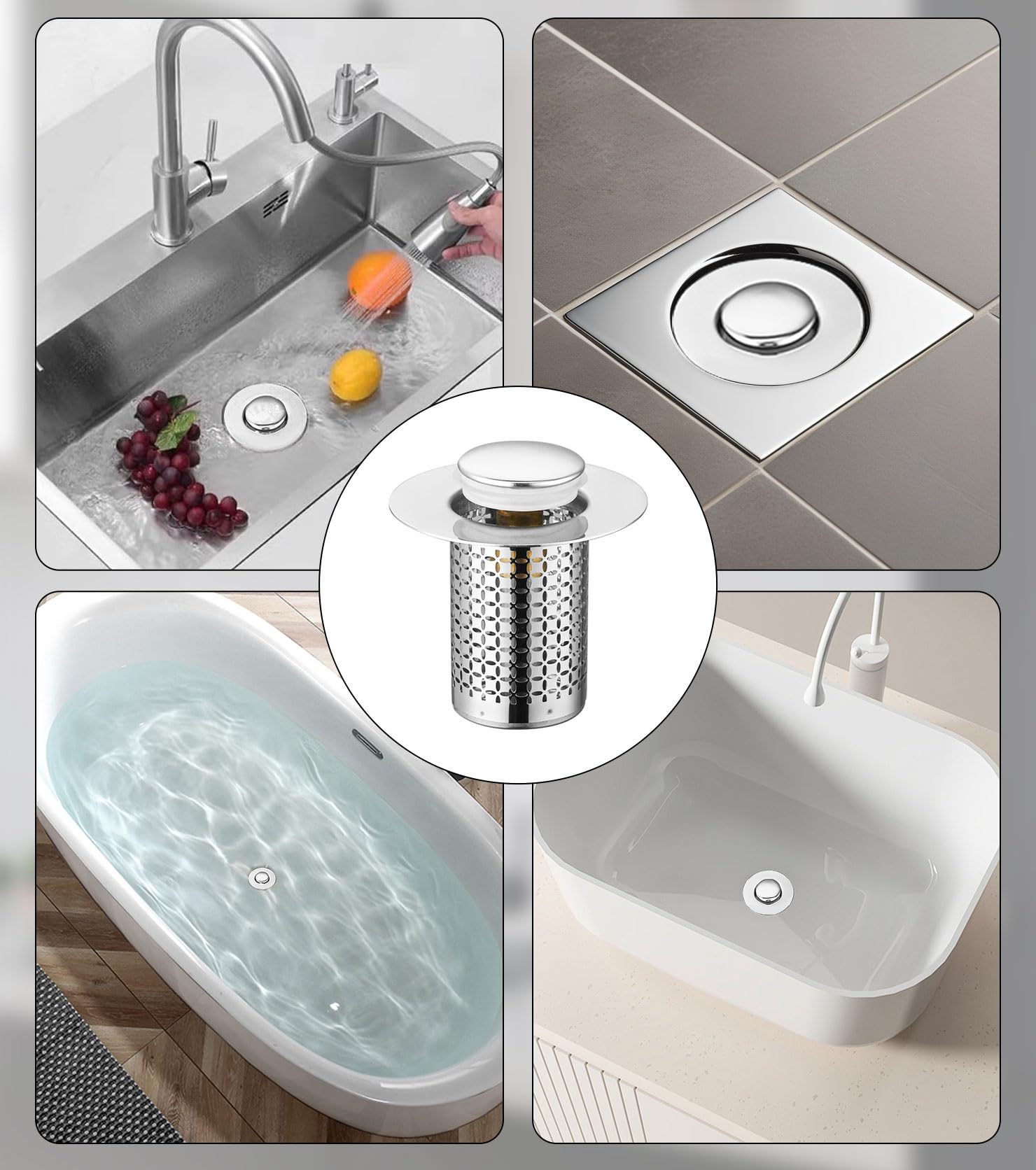 BOXOB 2 Pezzi Tappo Lavandino Pop Up Universale 3 In 1 Con Filtro In Acciaio Inox - Per Fori Da 2,8 A 3,2 Cm