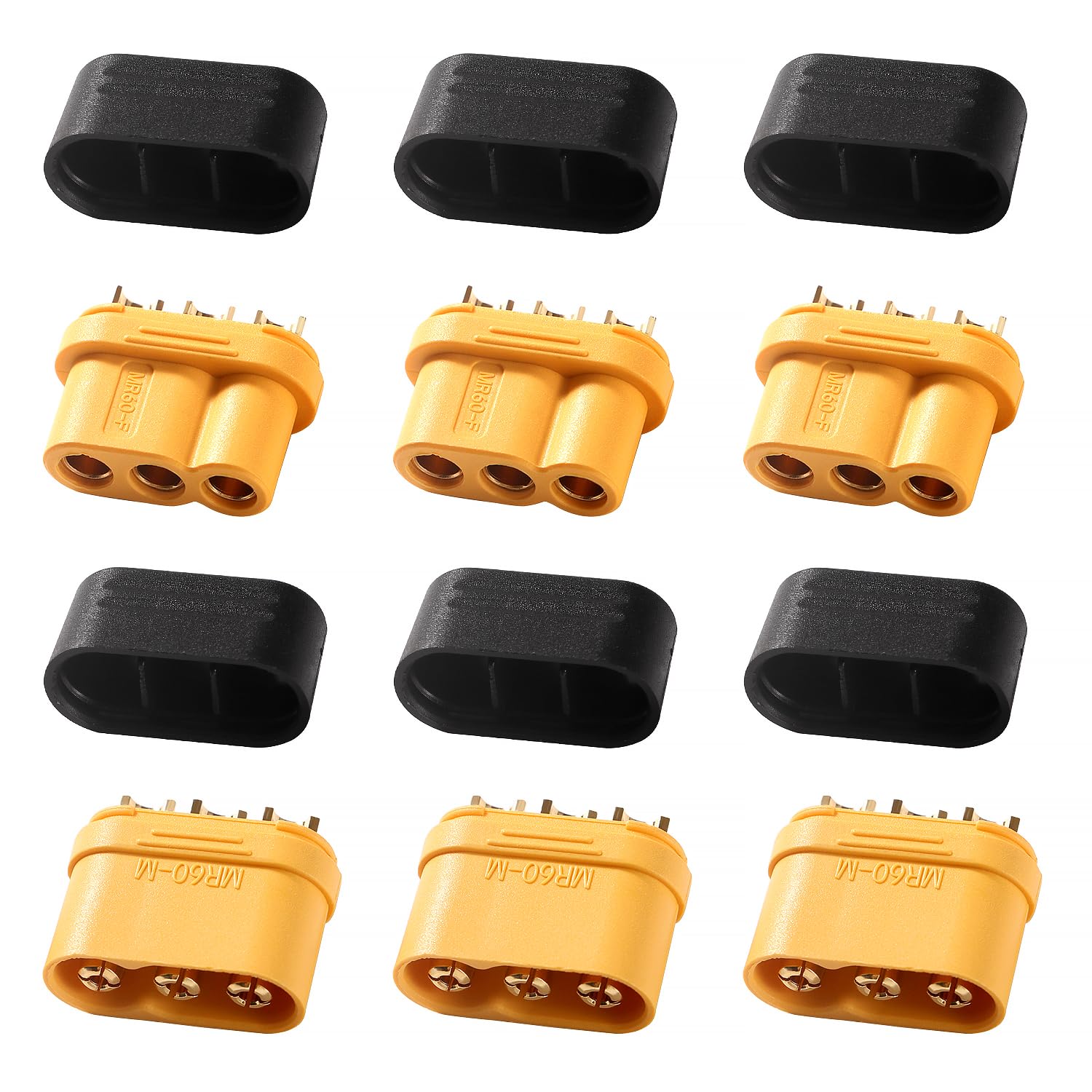 YIXISI 3 Pairs MR60 Connectors, MR60 Male Female Bullet Connectors Power Plugs, MR60 Battery Connectors with Sheath, for RC Lipo Battery