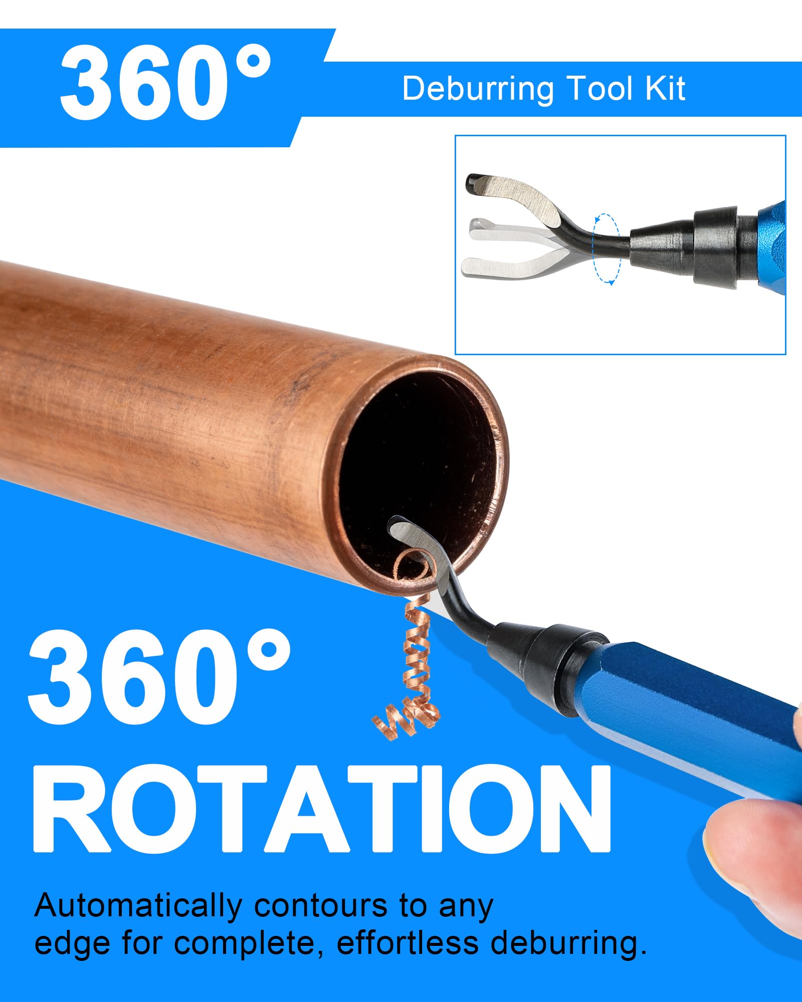Desbarbador Metal 360° con 10 Cuchillas HSS y Mango de Aluminio para Impresora 3D, Plástico, Acero, Cobre