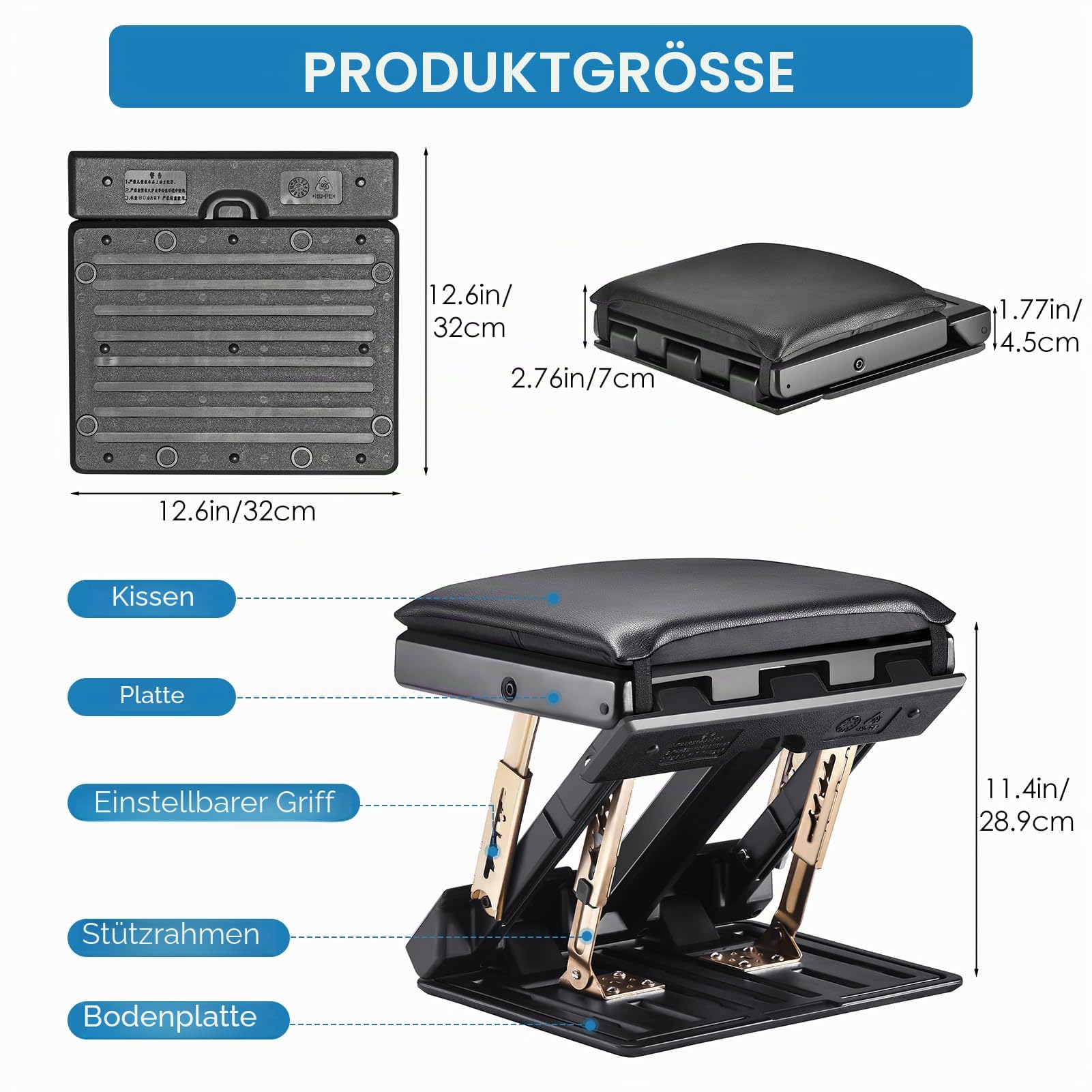 Schreibtisch Fußstütze, Verstellbare Ergonomische Fußstütze mit Massageoberfläche, 4 Höhen- & 3 Neigungseinstellungen, Rutschfeste Büro Fußstütze für Haltungsunterstützung und Beinkomfort
