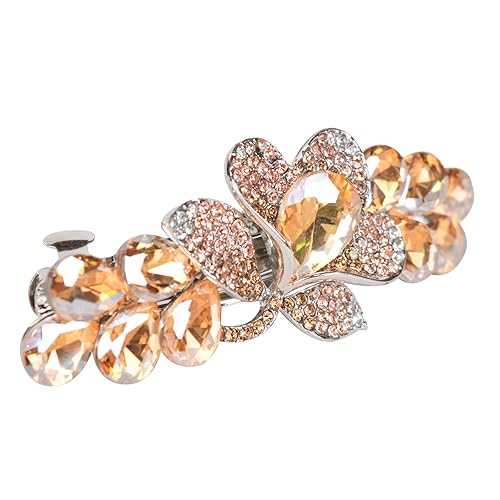 Miniatura 2 de Flor de lujo joyería diseño horquilla Rhinestone pelo pasador clip (estilo C, champán)