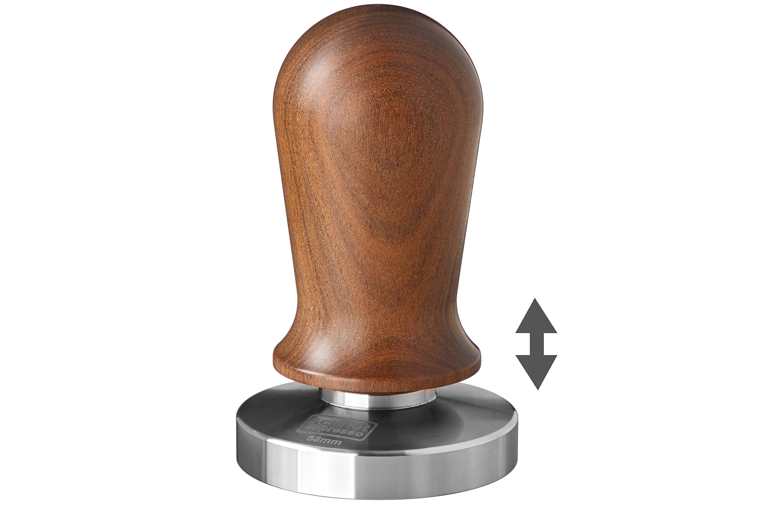 Scarlet Perfetto Tamper, koffiestamper voor barista's, gekalibreerd op 16 kilo aandrukkracht, met aluminium of houten handvat en roestvrij stalen precisiebasis (41 mm