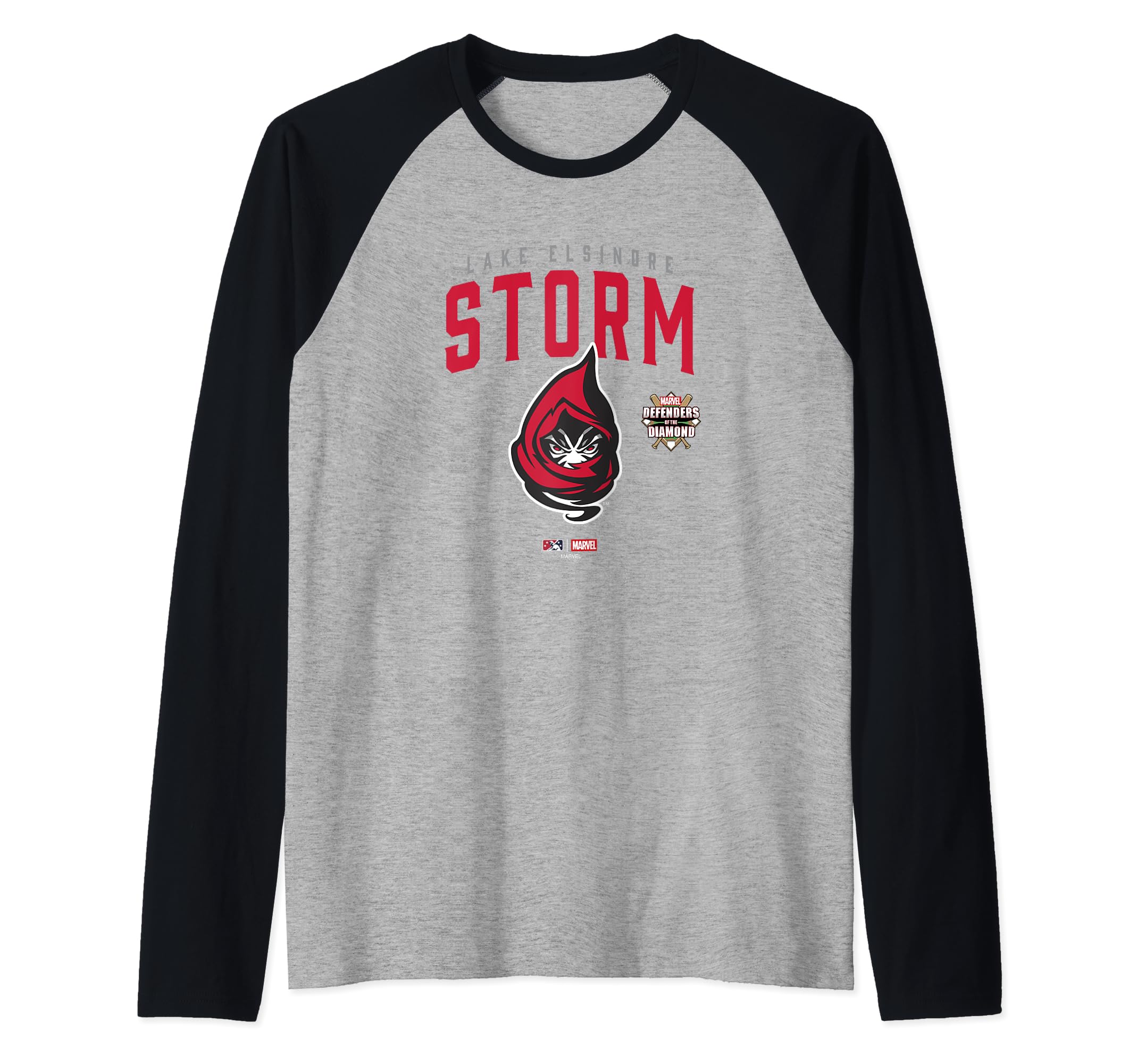 Minor League BaseballMarvel x MiLB Lake Elsinore Storm Mysterious Logo Raglan Baseball Tee