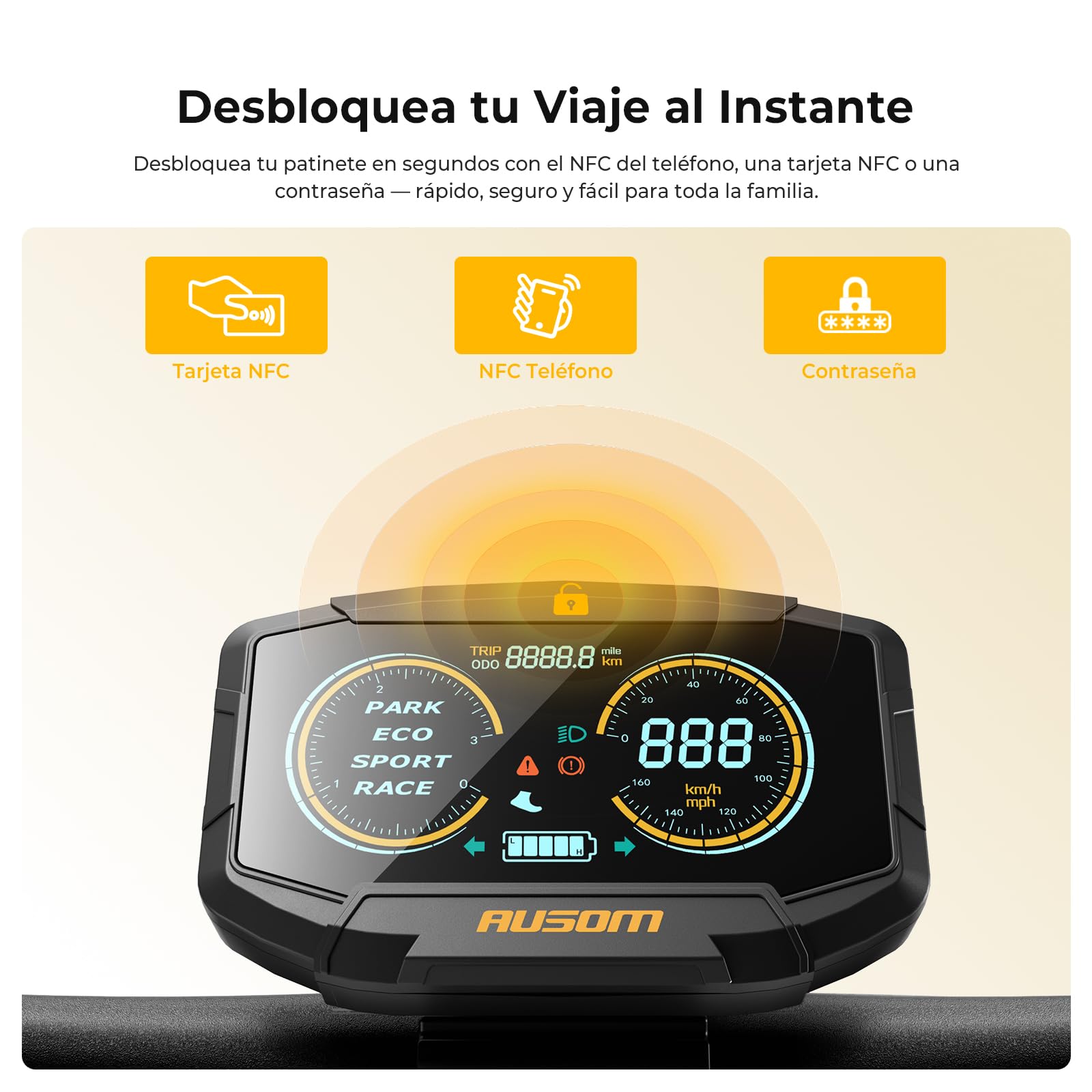 Patinete Eléctrico Ausom K20/K20 Pro, 90KM /70km Autonomía, Batería 48V, Suspensión ShocFree, Neumáticos 10", Frenos de Disco+E-ABS, Scooter eléctrico