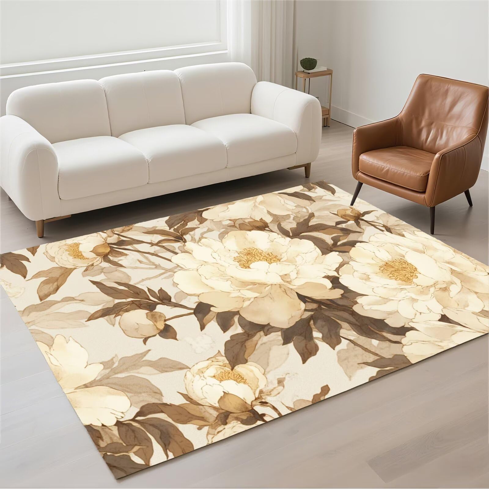 Tapis salon imperméable beige 140x200 grand format lavable en machine pour une chambre moderne