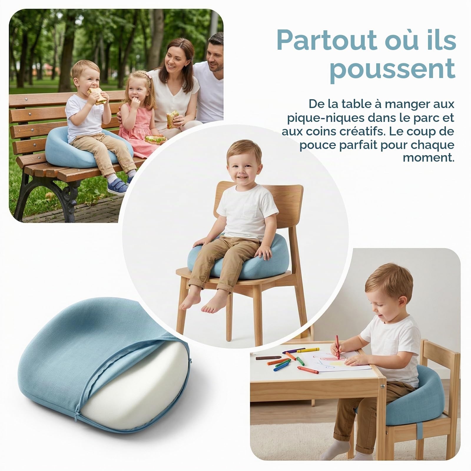 Coussin Rehausseur Chaise Enfant, Enfant Réhausseur Enfants Chaise, Rehausseur De Siège, Lavable, Démontable, Hauteur 6 À 8 Cm Pour Les Repas Des Jeunes Enfants, Bleu