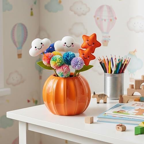 Miniatura 6 de LOGOFUN Maceta de calabaza, jarrón de calabaza, maceta de calabaza naranja, florero de cerámica para cosecha de otoño, Acción de Gracias, Halloween