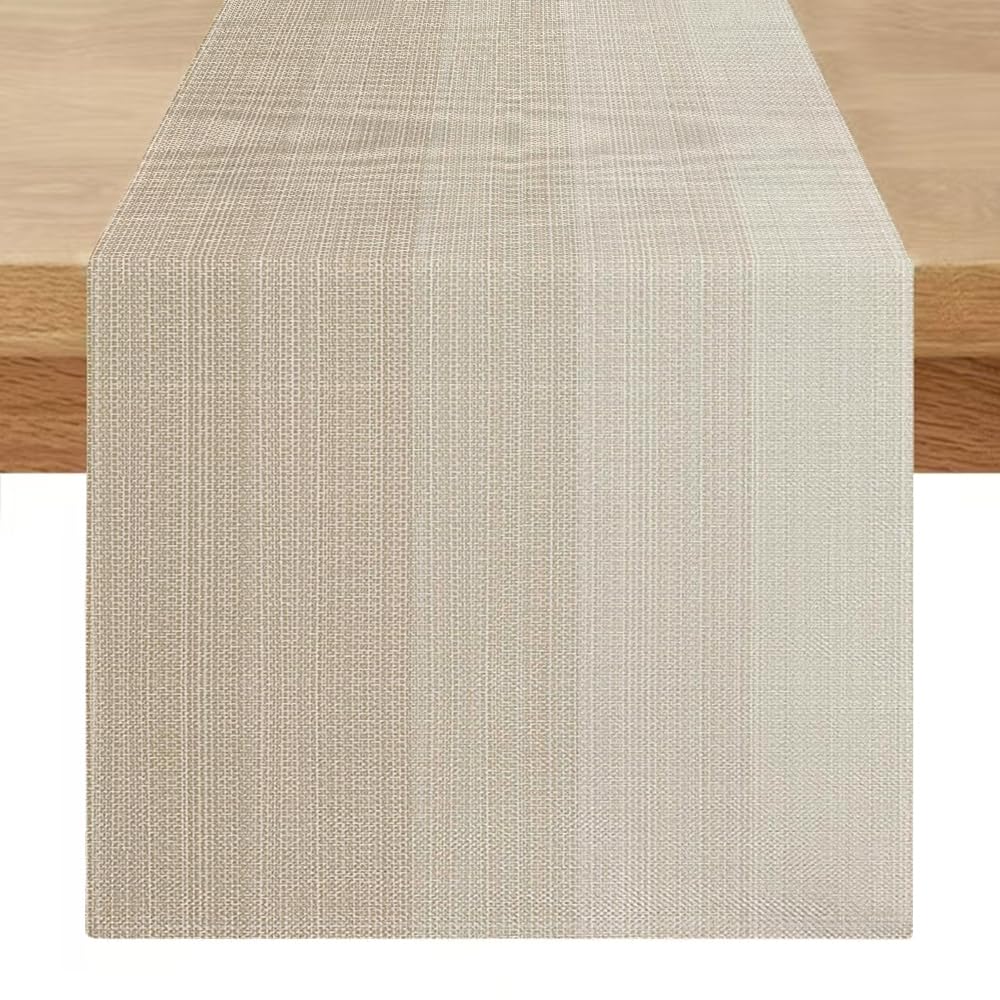 Beige Table Runner 40 x 180 cm Rustic Table Runner Modern Wood Stripe Linen Texture Retro Table Decorations for Banquet, Party Kitchen Spring Summer