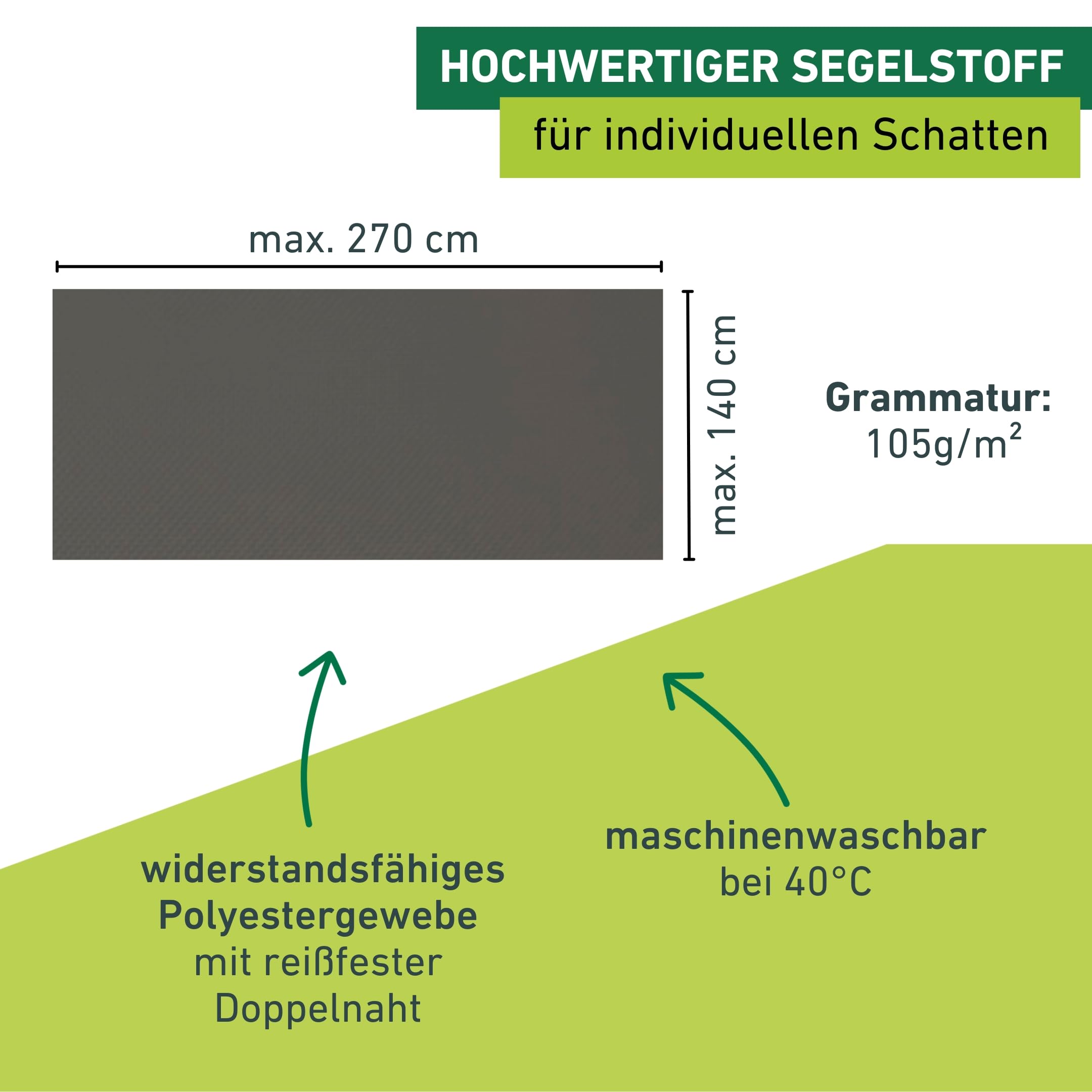 Windhager Sonnensegel-Seilspann-Set, 270 x 140 cm, Sonnenschutz, atmungsaktiv, Polyestergewebe