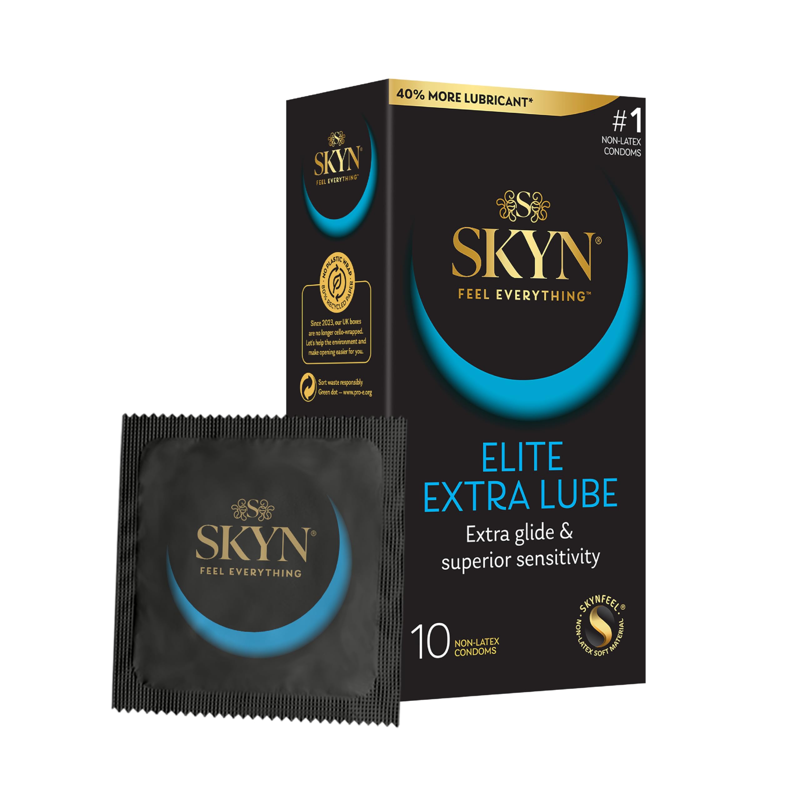 SKYN Elite Extra Lube Condoms, Pack of 10 – Ultra-Thin, Lubricated Latex-Free Condoms with Extra-Silky Lubricant
