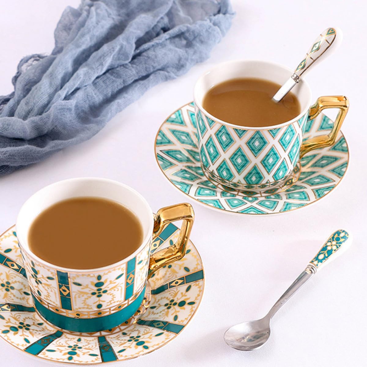 1juego Taza de Café Europea de Porcelana Ósea con Platillo y Cuchara Vajilla Elegante para Café Té y Bebidas Calientes Set