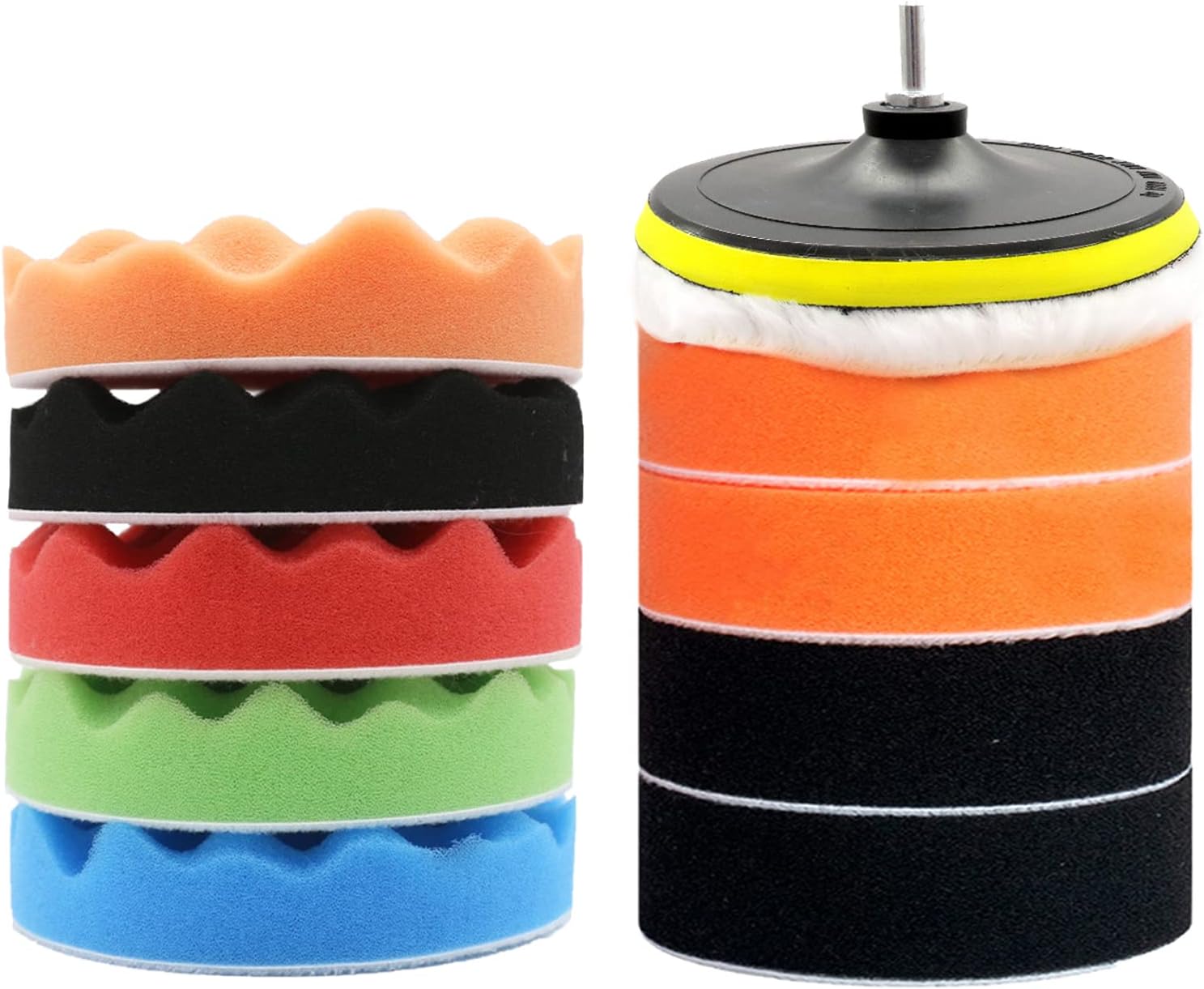 ポリッシャーバフ 研磨バフ 12個セットスポンジバフ 電動ポリッシャー用 車磨き用 スポンジセット 洗車 ワックスがけ コンパウンド お風呂掃除 5インチ 新作