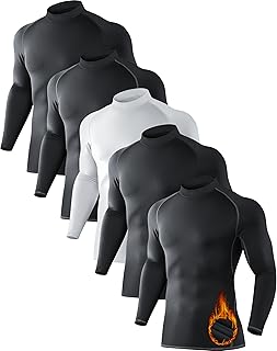 5 or 4 Pack Men's Thermal Turtle Mock Neck Shirts, Long Sleeve Compression Shirts