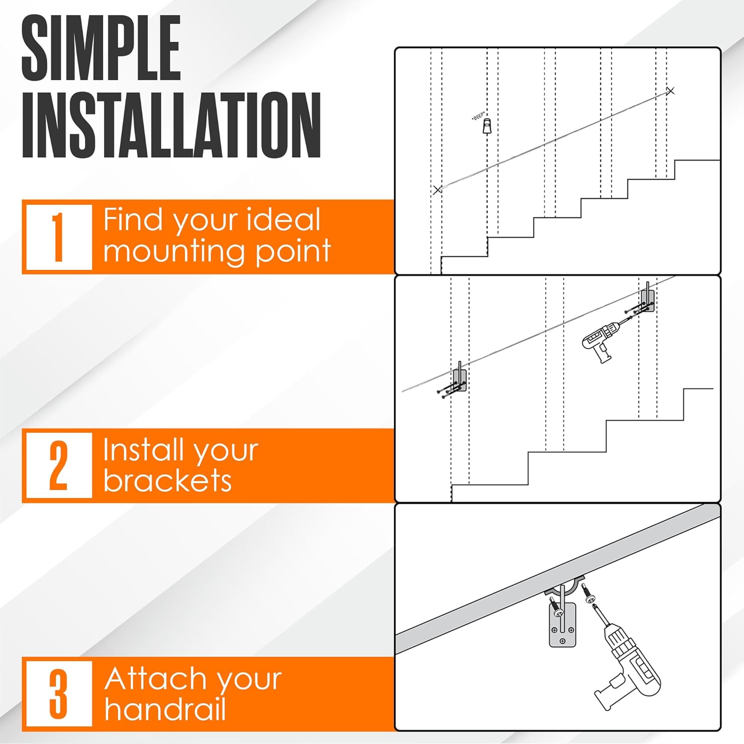 Houseables Aluminum Handrail, Stair Railing Indoor, Hand Rail, Stair Handrail, Indoor Railing, Stairwell Rails, Stairway, Staircase, Interior Steps, Basement, Modern, Flat, Metal, Mount Kit, Black 6FT