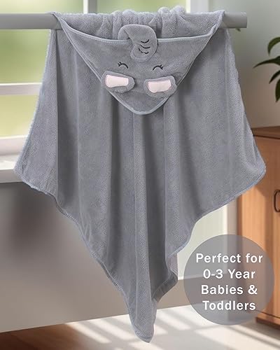 Miniatura 6 de Toallas con capucha de elefante gris, 3 piezas, toallas de baño para niños pequeños, niños y niñas, regalos de ducha, paño suave absorbente de
