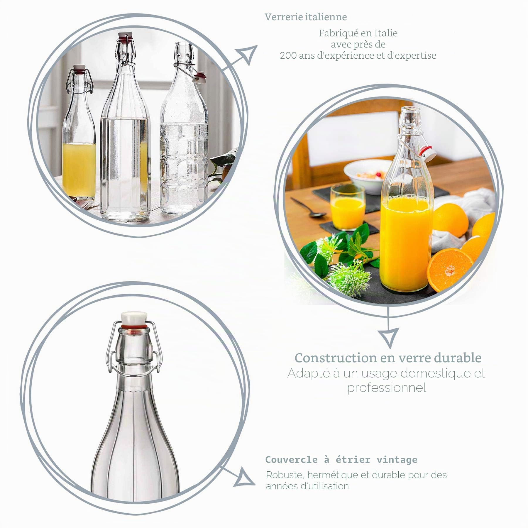Bormioli Rocco Oxford Effacer vin de Table au Service des Bouteilles d'eau - 1000 ML - Lot de 3