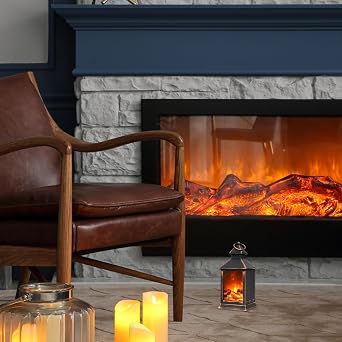 Flameless LED Fireplace Lantern - USB/Battery Powered Desktop Portable Mini Fireplace With Handle - 4.1x4.1x9.8 Inch for Indoor Outdoor Use