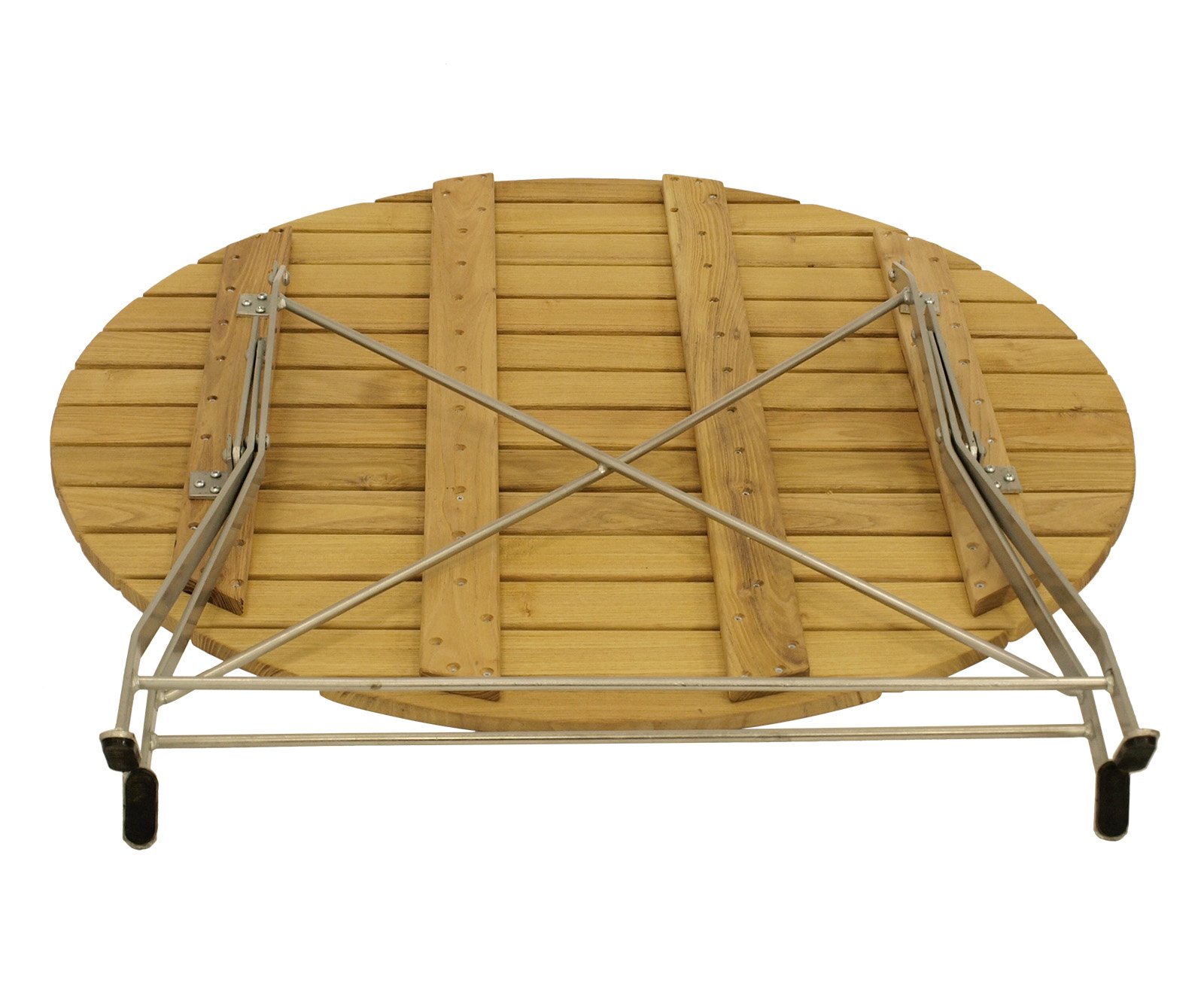 DEGAMO Gartentisch Biergartentisch Bad TÖLZ 100cm rund, Gestell Flachstahl verzinkt, Tischplatte Holz Robinie, klappbar, wetterfest, Outdoor