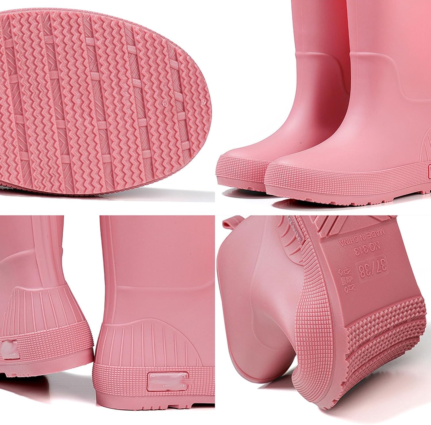 Women's Mid-Calf Rain Boots Waterproof Anti-Slip Wading Boots, Thickened Sole PVC Garden Boots Four-Season Fleece-Lined Water shoes