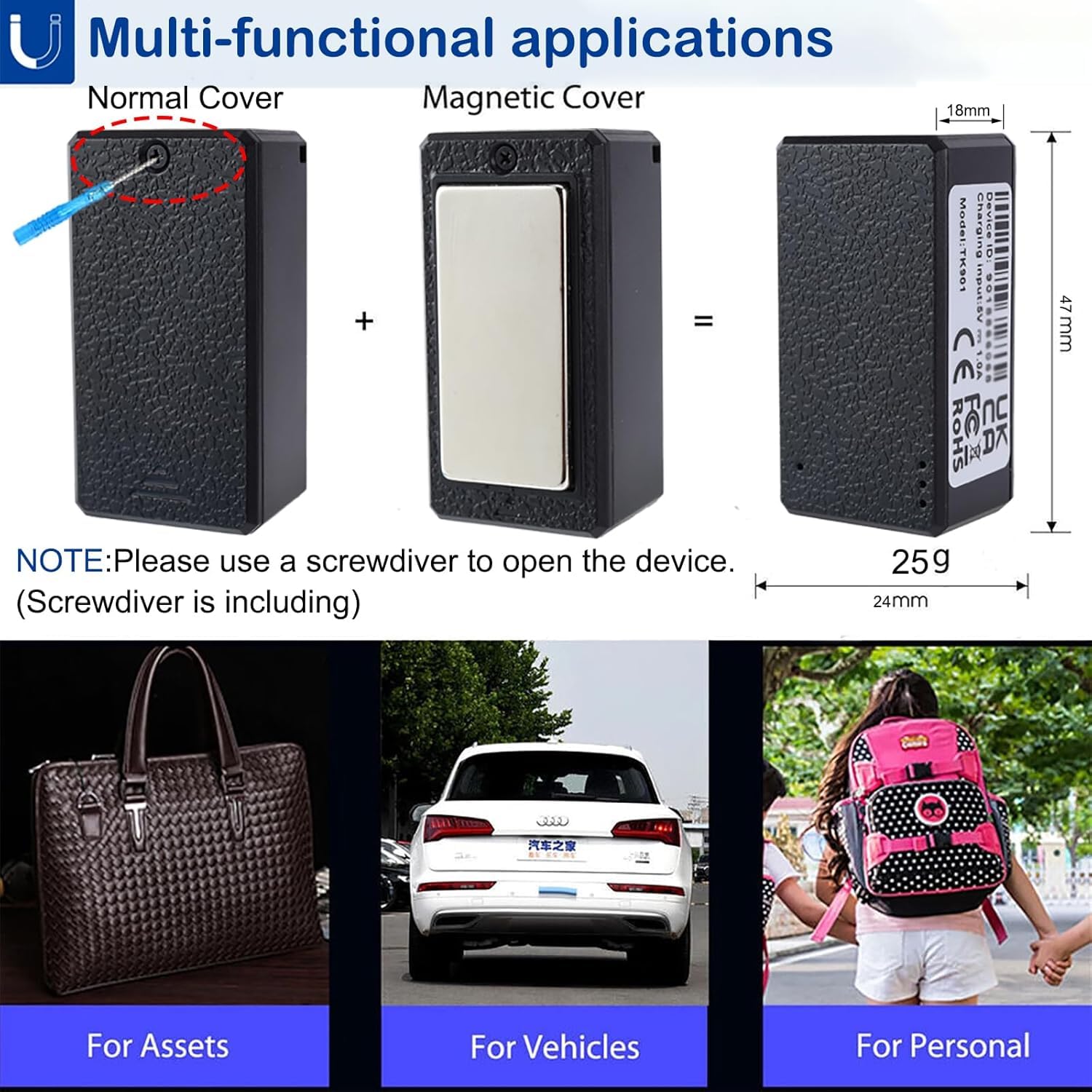 Micro Localizzatore GPS Satellitare Tracking in Tempo Reale Anti-perso GPS Tracker Spia Magnete Realtime Tracciatore di Posizione per Anziani Bambini App Gratuita, Impermeabile