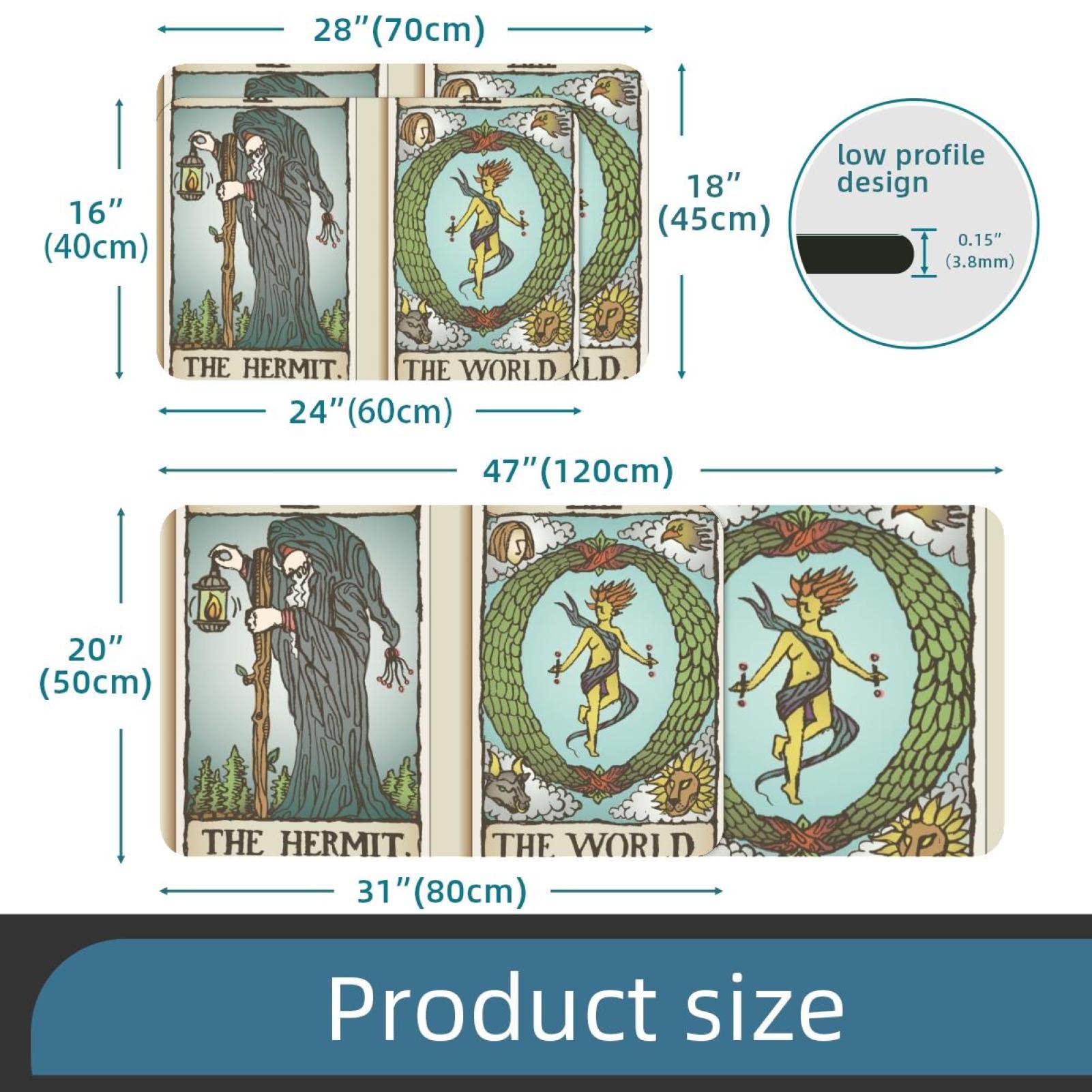 Sous-main de bureau multifonctionnel, 45,7 x 71,1 cm, motif cartes de tarot Hermit et le monde - Double usage - Pour le bureau ou la maison