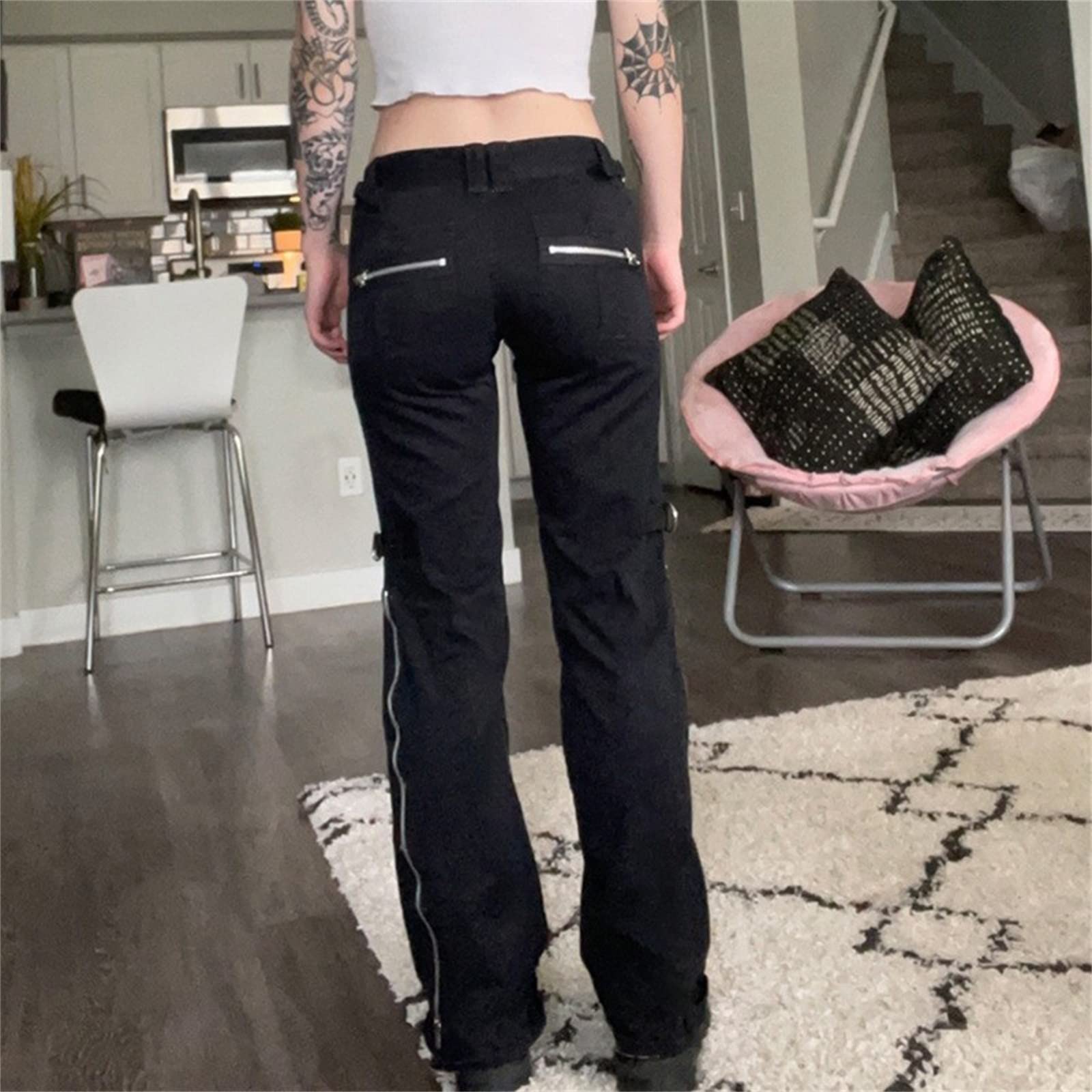 Cargohose Damen High Waist, Freizeithose Baumwolle Y2K Baggy Hosen