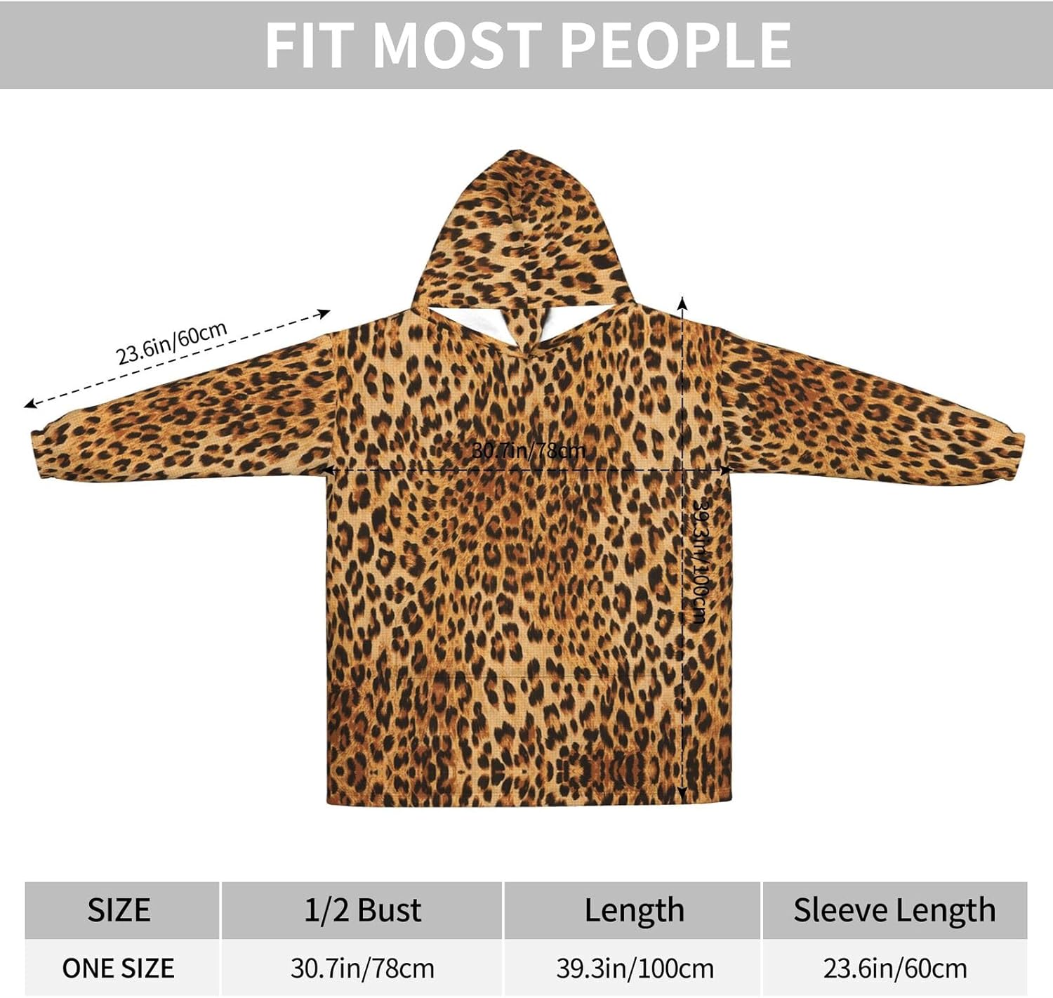 MUSM Leopard Print Print Blanket Hoodie Fleece Sweatshirt Blanket With Sleeves And Pockets