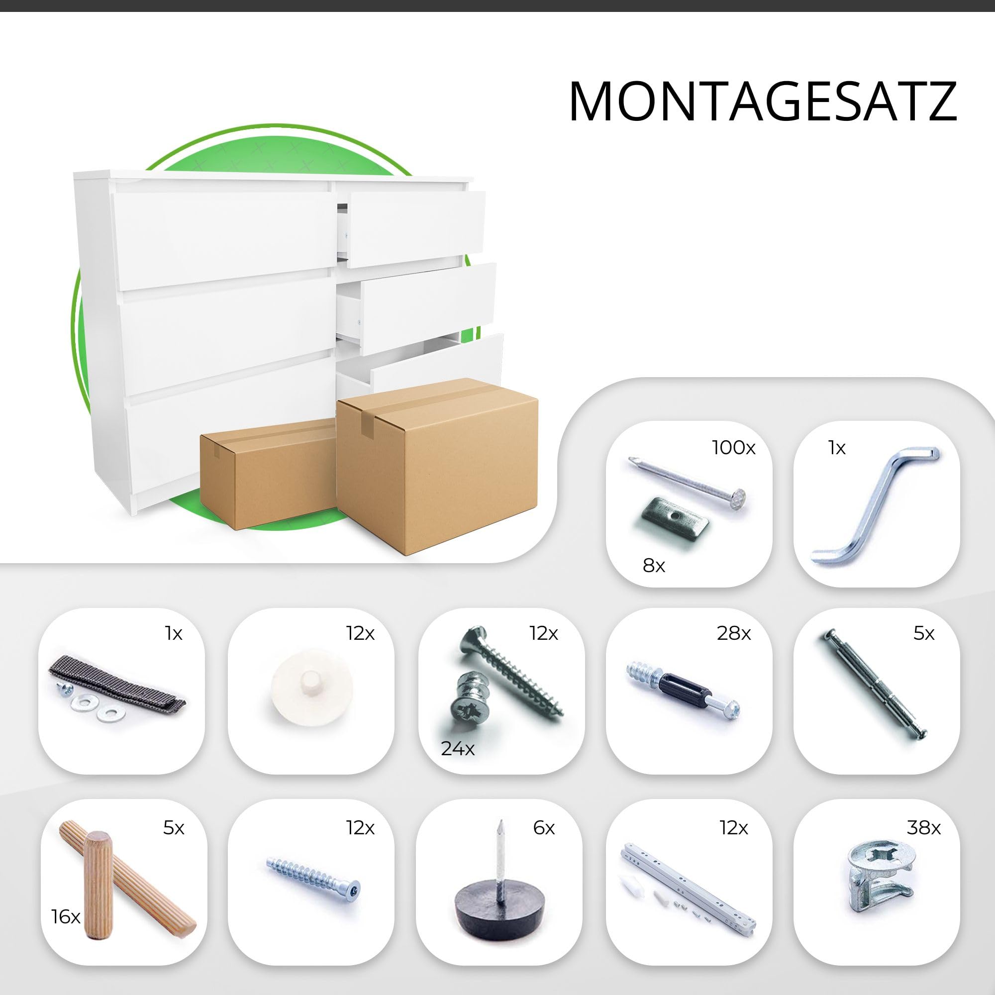 CDF Kommode Weiß mit 6 Schubladen 40 cm Tief Komodenschrank Komode für Wohnzimmer Schlafzimmer Schubladenschrank Malm Kommode viel Stauraum Geeignet Organizer Kleidung 138 cm Breite Modern Look
