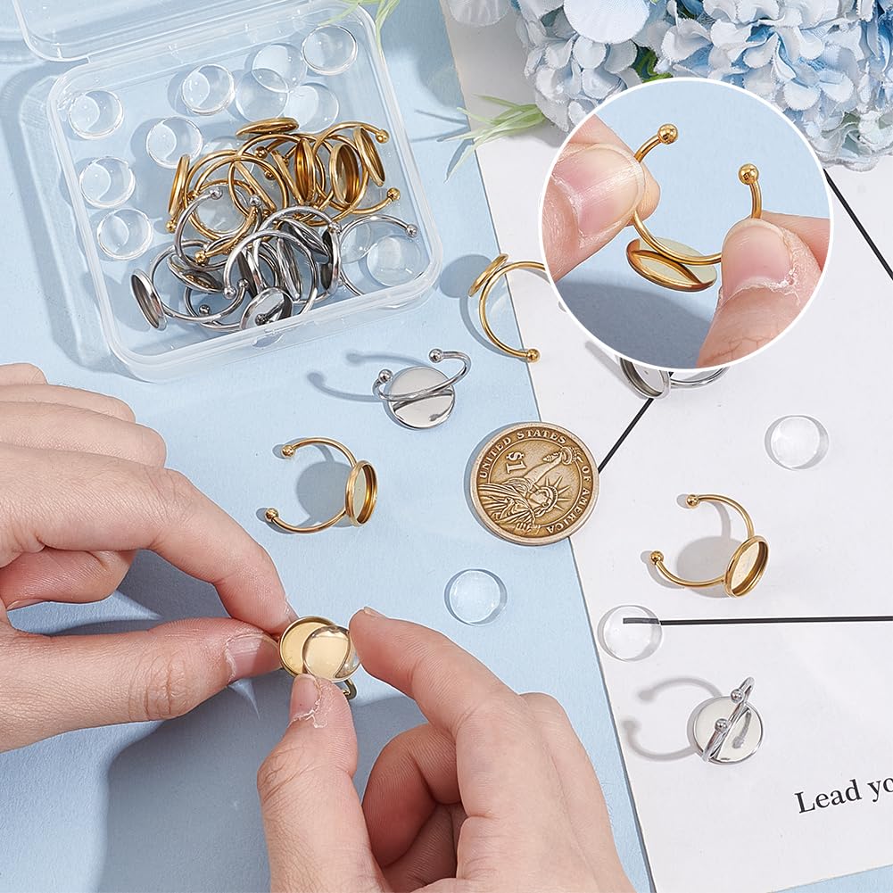 UNICRAFTALE 20 Ensembles Bagues Cabochon Acier Inoxydable 12mm - Bases Réglables Dorées Et Argentées Pour Fabrication Bijoux