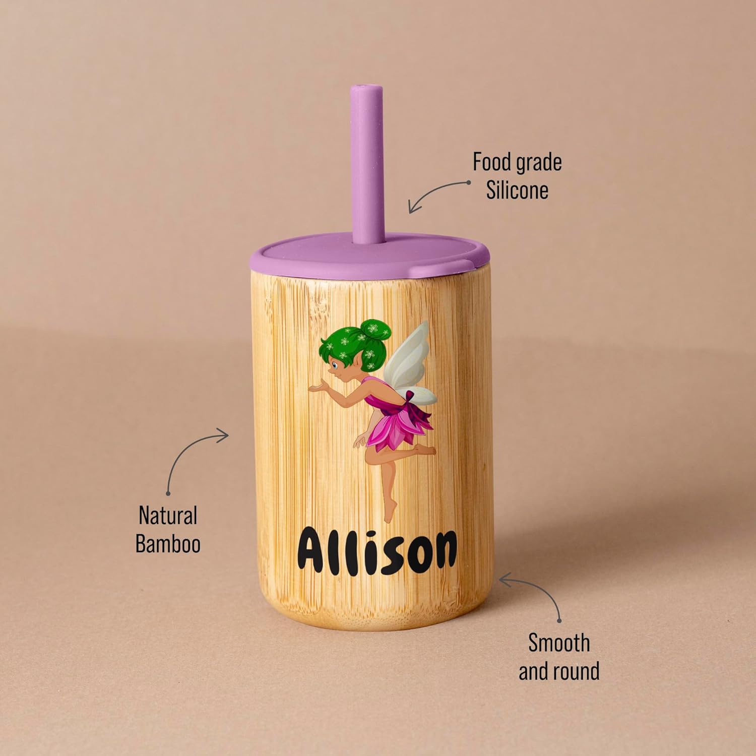 Custom sippy cup with straw for toddlers, personalized name printed eco friendly bamboo & silicone non-spill cup reusable cup for babies - Image 2