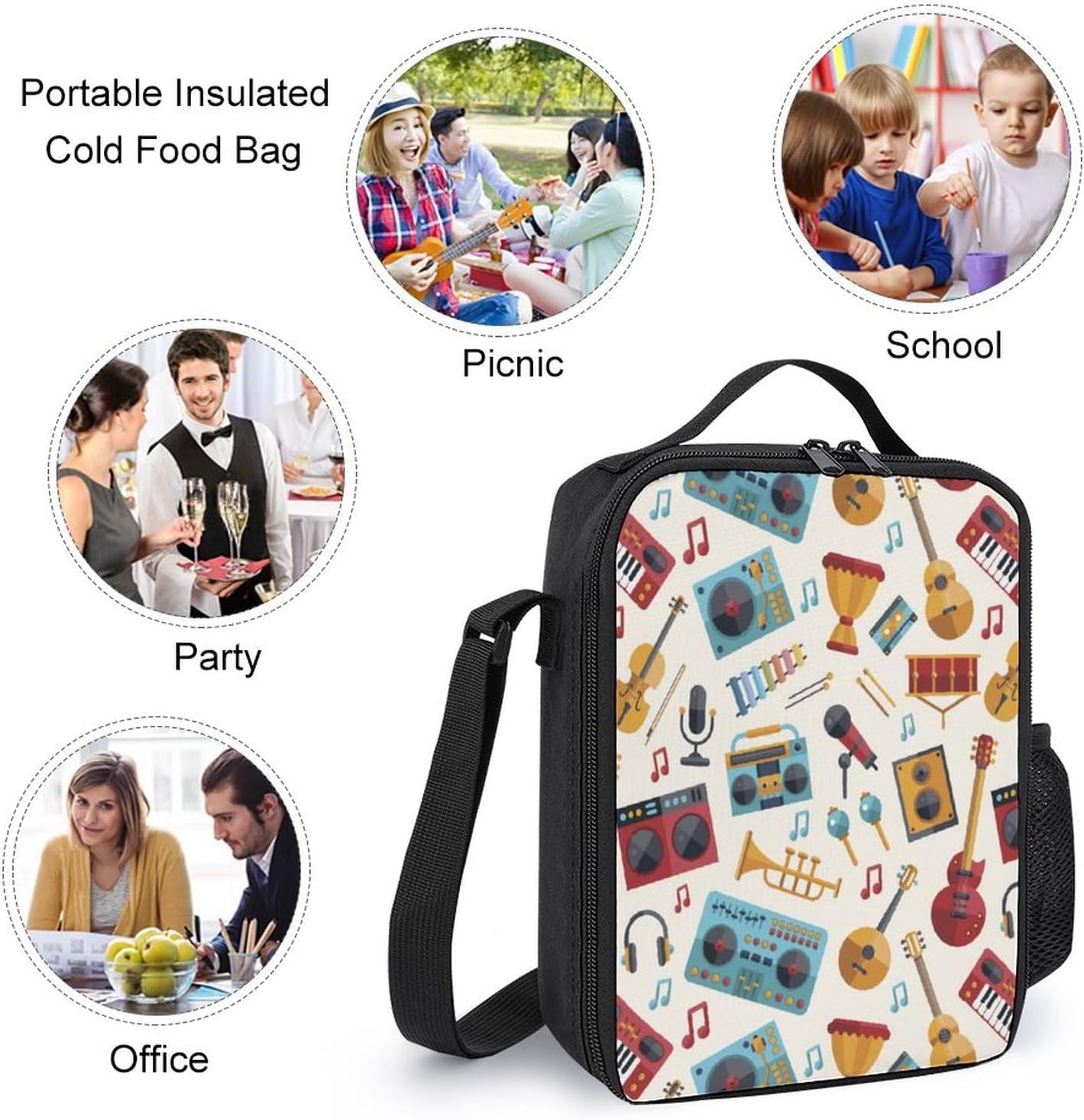 Guitar Violin Musical Instrument Pattern 3 Piece Backpack Sets With Lunch Bag Pencil Case Combination Hiking Travel Work
