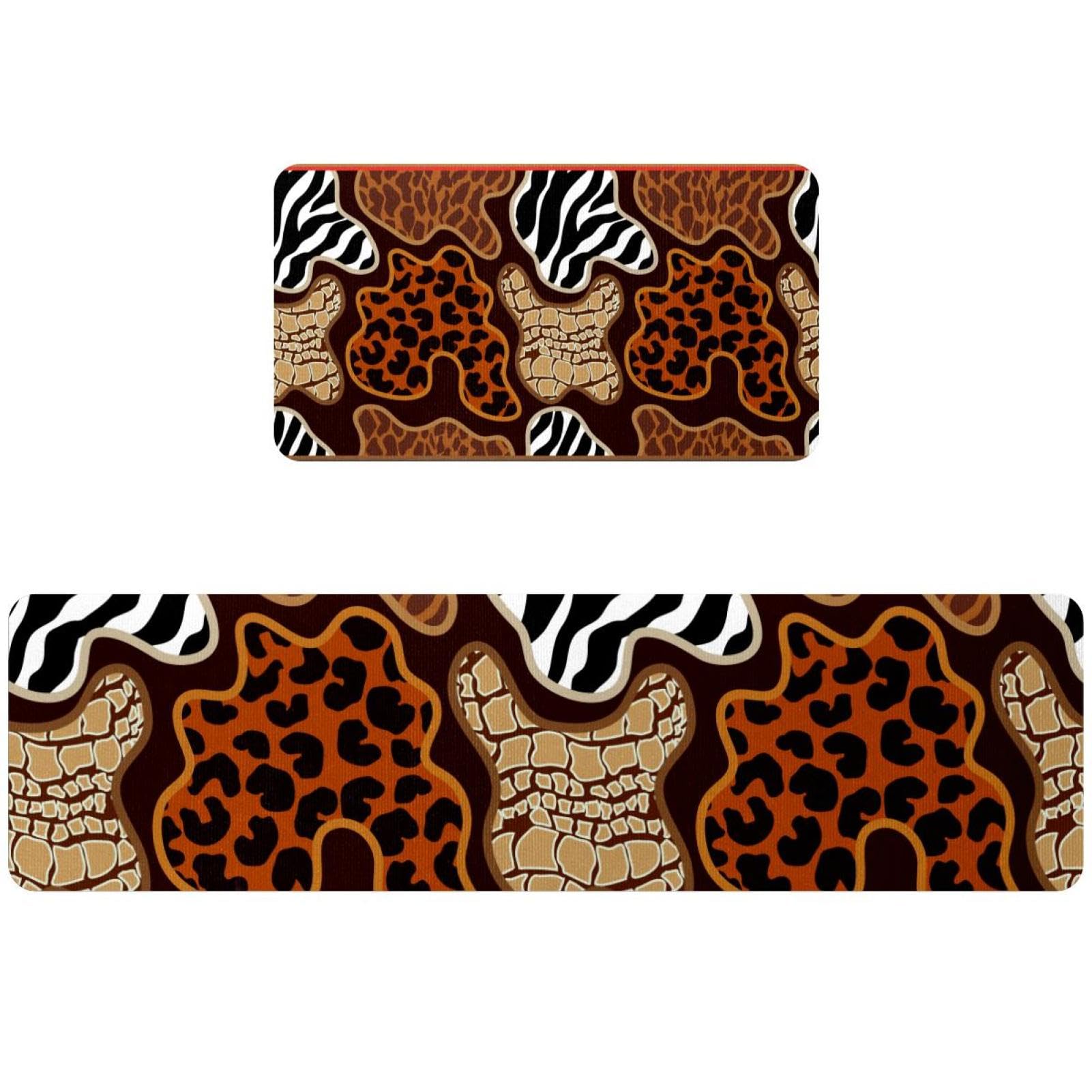 2 Alfombrillas de cocina antideslizantes con diseño de rayas de tigre y leopardo