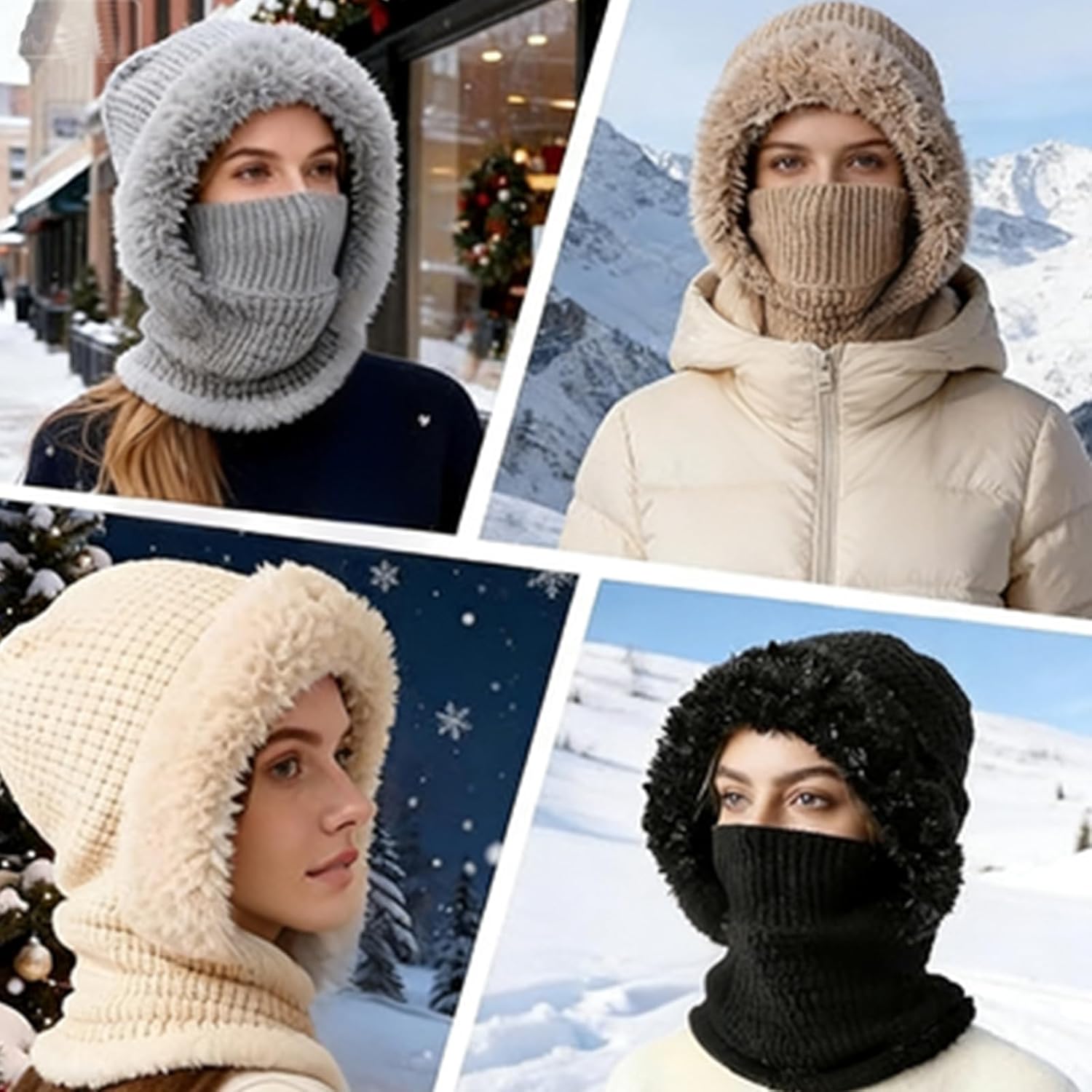 3-in-1 Women's Solid Color pom-pom Embellished Knit hat, Autumn and Winter Casual Warm Thick Knit hat, Windproof Knit Set - Image 7