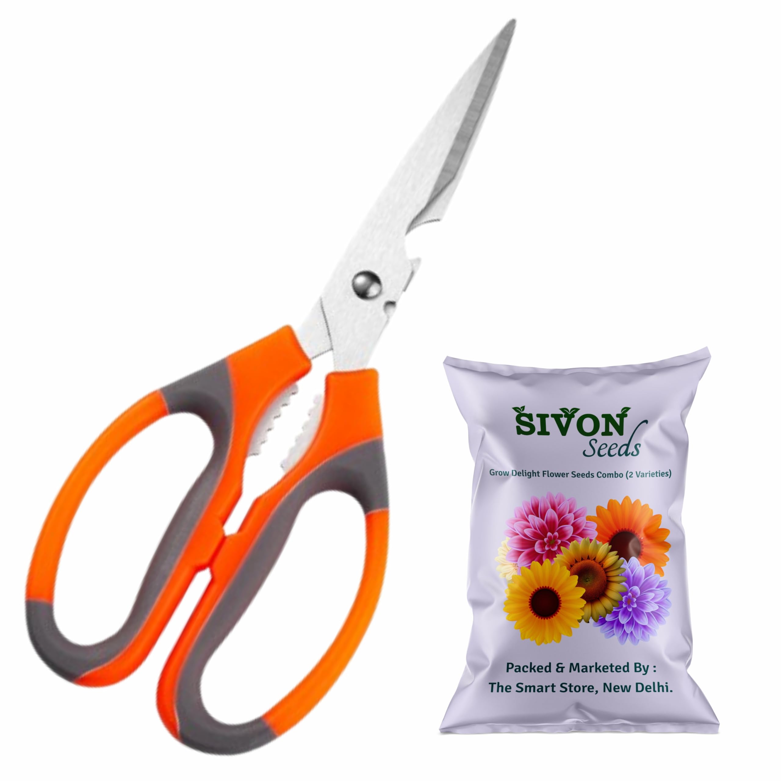 SIVON Multipurpose Scissors for Home Gardening, Kitchen, and Household Use | Plant Cutter With Steel Blades & Comfortable Grip