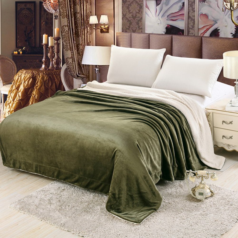 Zangge Bedding Green Luxury Soft Large Flannel Sherpa Throw Sofa Chunky Bed Blanket 200Cm X 230Cm