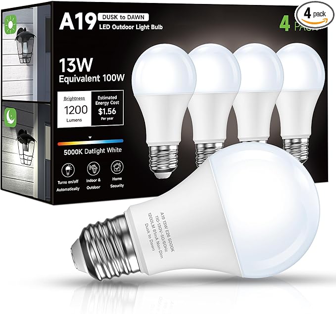 Eastiya Dusk to Dawn LED Outdoor Bulb 4-Pack 5000K