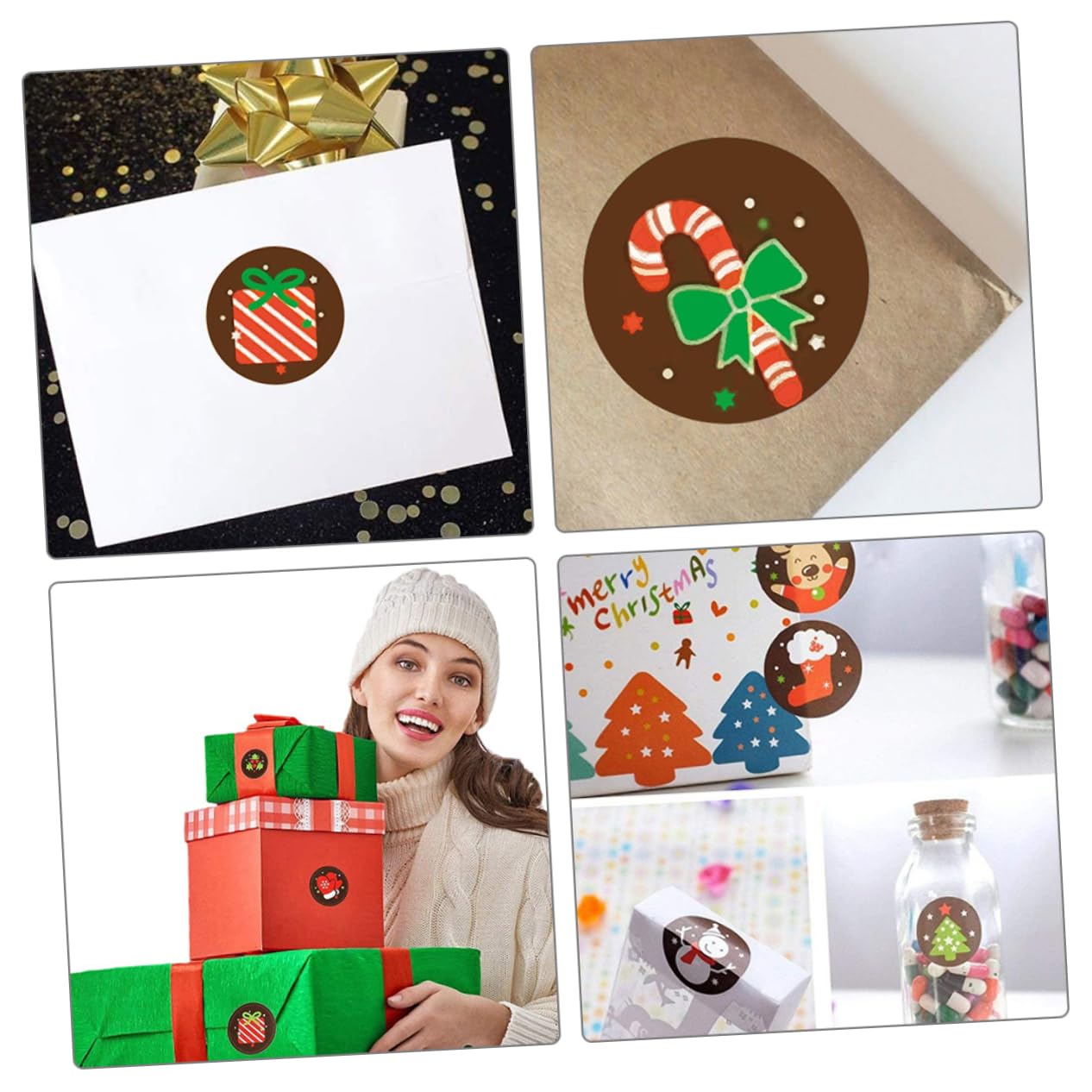 10rotoli Adesivi Natalizi Per Regali Etichette Decorative Autoaderenti Con Motivi Cartooneschi Per Confezionamento Feste e Attività Creative