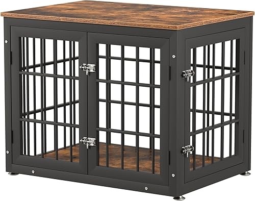 Miniatura 21 de Mueble de jaula de perro resistente de 42 pulgadas para perros grandes y medianos, mesa auxiliar decorativa para casa de mascotas, muebles de madera