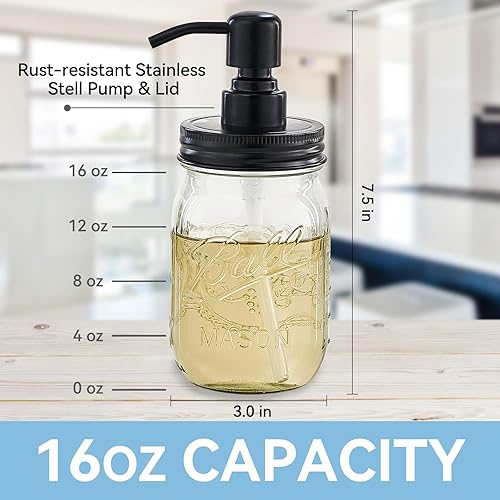 Miniatura 3 de Mason Jar - Dispensador de jabón de manos de vidrio, decoración de baño, cocina, granja con bomba de acero inoxidable 304 a prueba de óxido, ideal