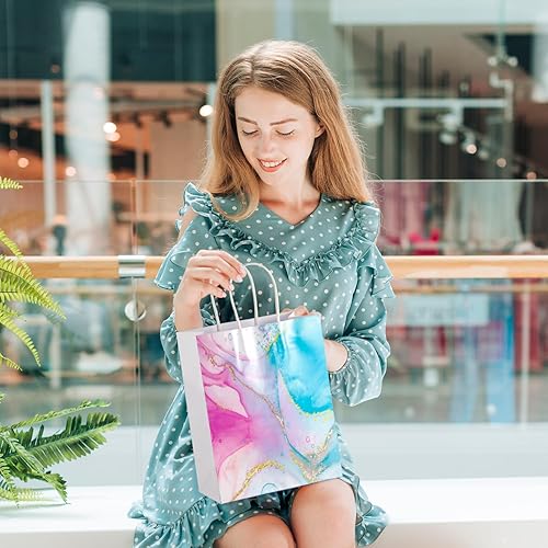 Miniatura 8 de PINWATT 24 bolsas de regalo de mármol con pañuelos, bolsas de fiesta coloridas de 9 pulgadas con asas, adecuadas para fiestas de cumpleaños de niños