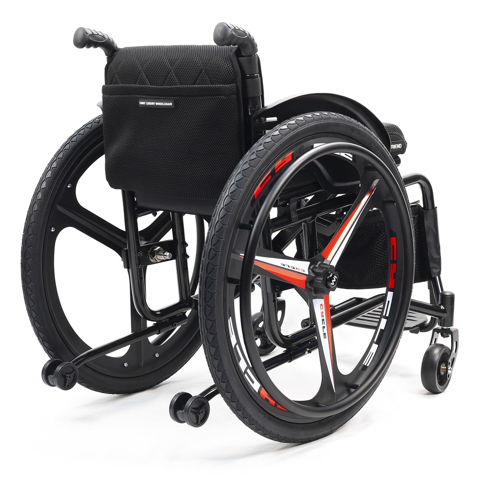 Sedia a rotelle pieghevole leggera, materiale in lega di alluminio, 29 libbre, con ruote antiribaltamento e sgancio rapido da 24 pollici, capacità di 220 libbre(Black b,40cm/15.7in)
