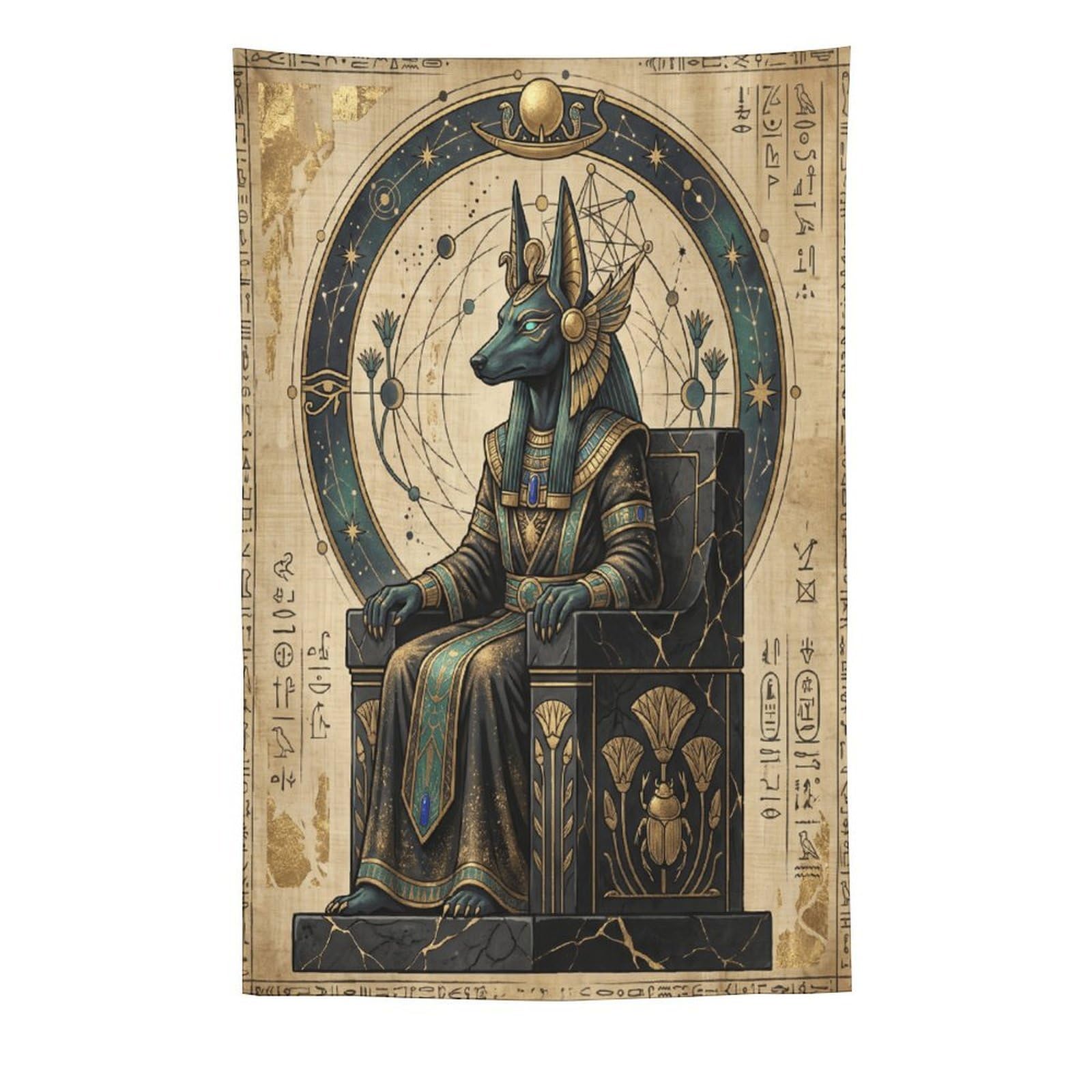 W7C8U2X3 Anubis Seated Egyptian Wall Tapestry, Temple Symbolism