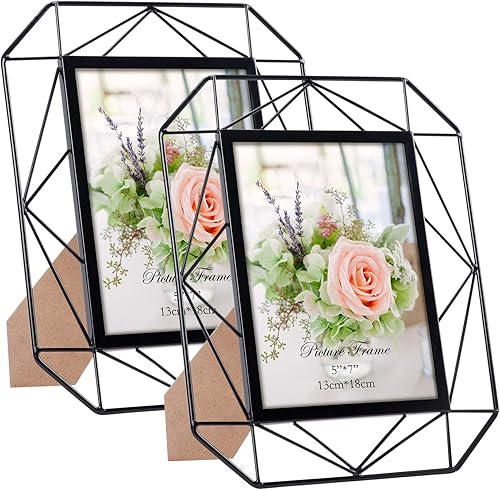 QUTREY Portarretratos de 4 x 6 pulgadas, juego de 2, marcos de fotos de metal de 4 x 6 para exhibición de mesa o decoración de montaje en pared
