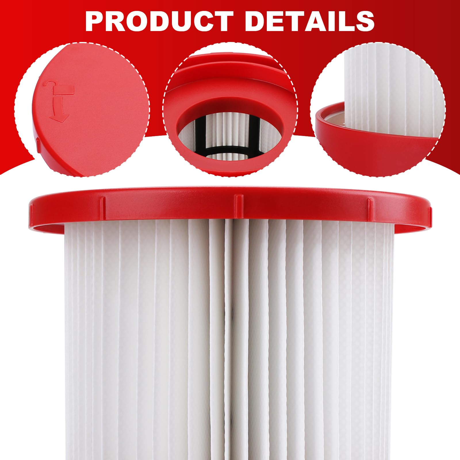 Wet Dry Vacuum HEPA Filter Replacement 49-90-1900 Fits for Milwau-kee Cordless M18 Vacuum 0780-20 & 0880-20 - 2 Pack