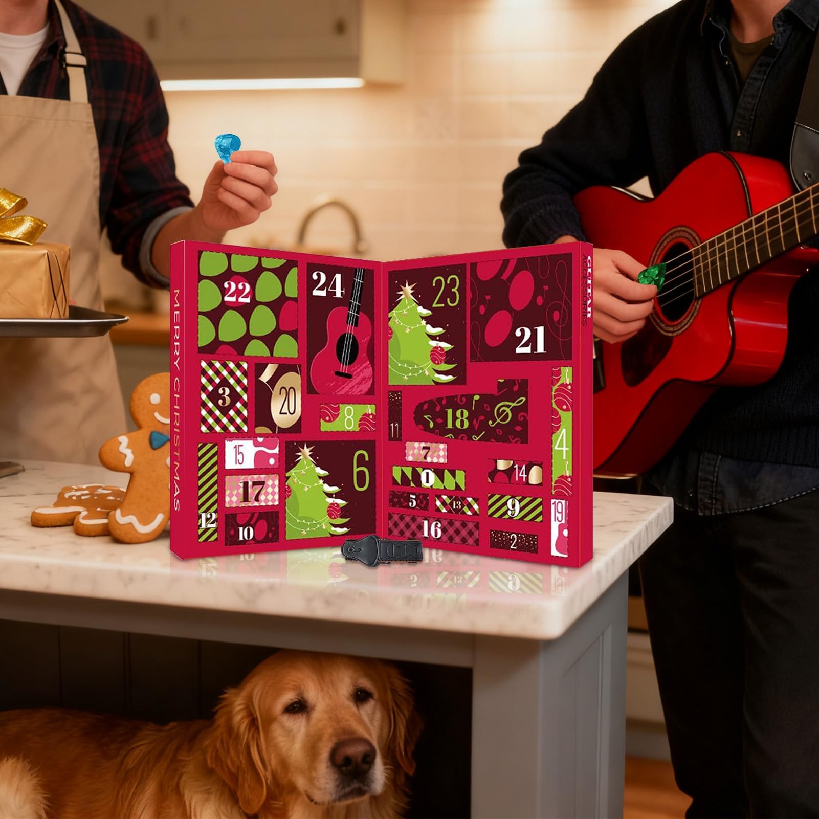 Kalendarze adwentowe z kostkami do gitary 2025, świąteczny kalendarz do odliczania muzyki z uroczymi akcesoriami gitarowymi, prezent dla gitarzysty, basu, miłośników ukulele
