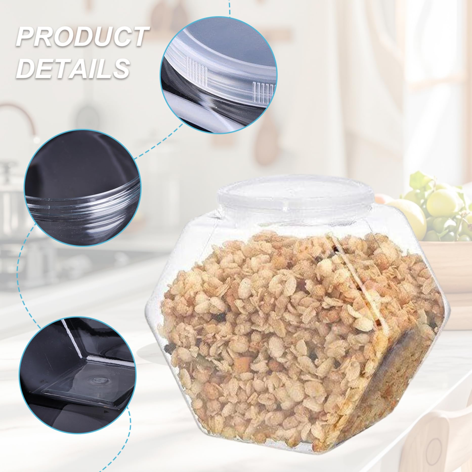 Barattoli dolci, 4 pezzi da 850 ml di plastica trasparente in plastica con coperchi, barattolo di biscotti esagoncini a bocca larga, barattolo sigillato di deposito in riutilizzabile per bu