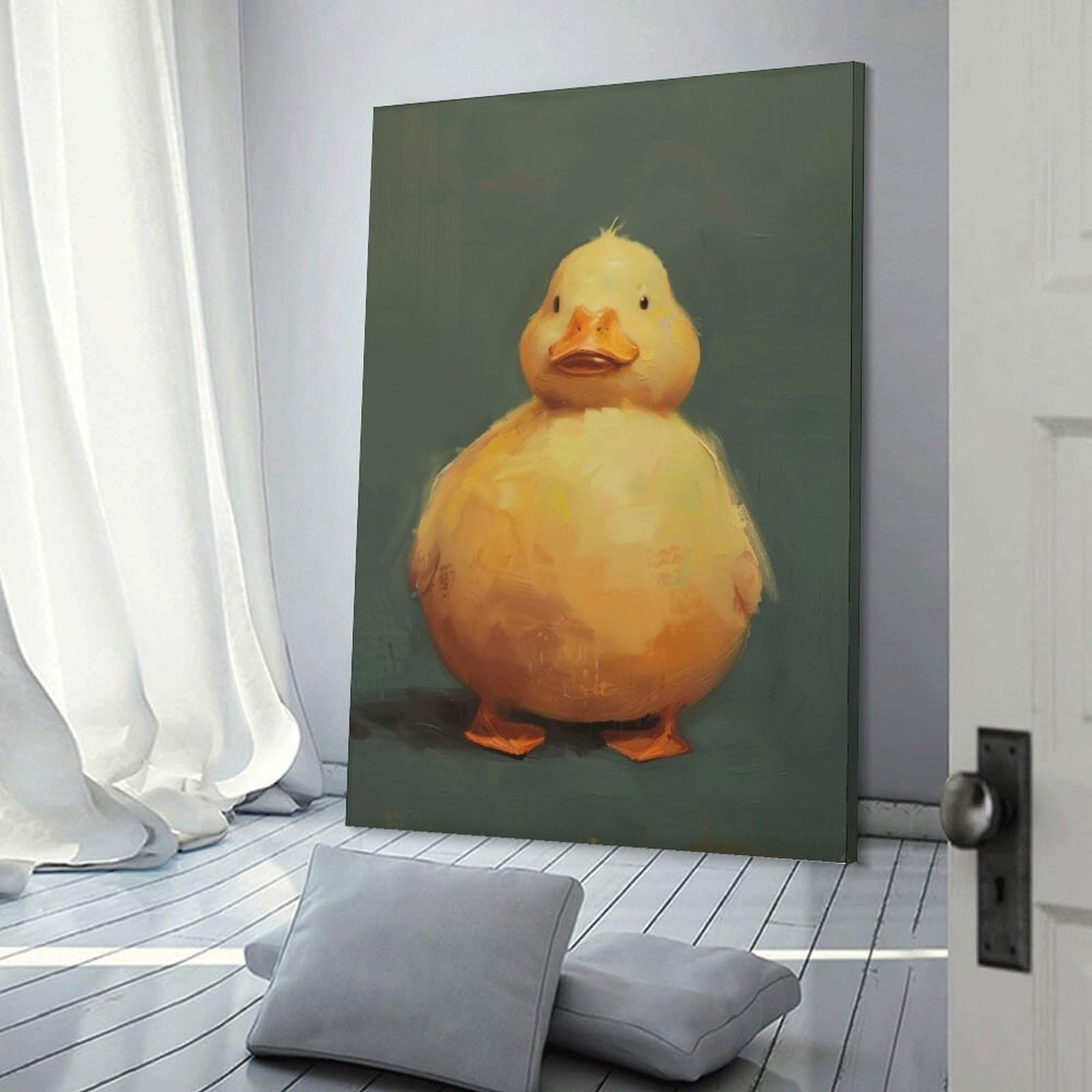 Junmoney Frame-Style-4 Chubby Yellow Duckling Painting Canvas Wall Decor, 20X30inch(50X75cm), For Wall Displays, Bedrooms Or Room Updates, Wall Decor Suited To Curated Displays