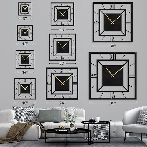 Miniatura 5 de SIGNLEADER Reloj de pared de metal, arte de pared, funciona con pilas, diseño cuadrilátero en negrita, con números romanos, escultura de pared,