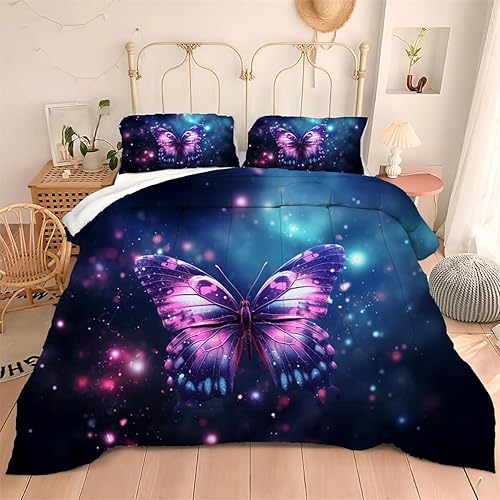 Miniatura 10 de Juego de edredón colorido con estampado de mariposas para mujeres y niñas, tamaño individual, diseño de insectos, acuarela, arte en 3D, juego de